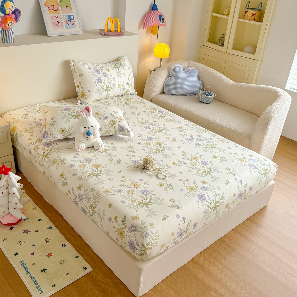 91家纺网 家纺一手货源 找家纺 尚帛 2026新款全棉品质喷气印花爆款四件套 多规格套件 单品系列-单床笠 爱的花海