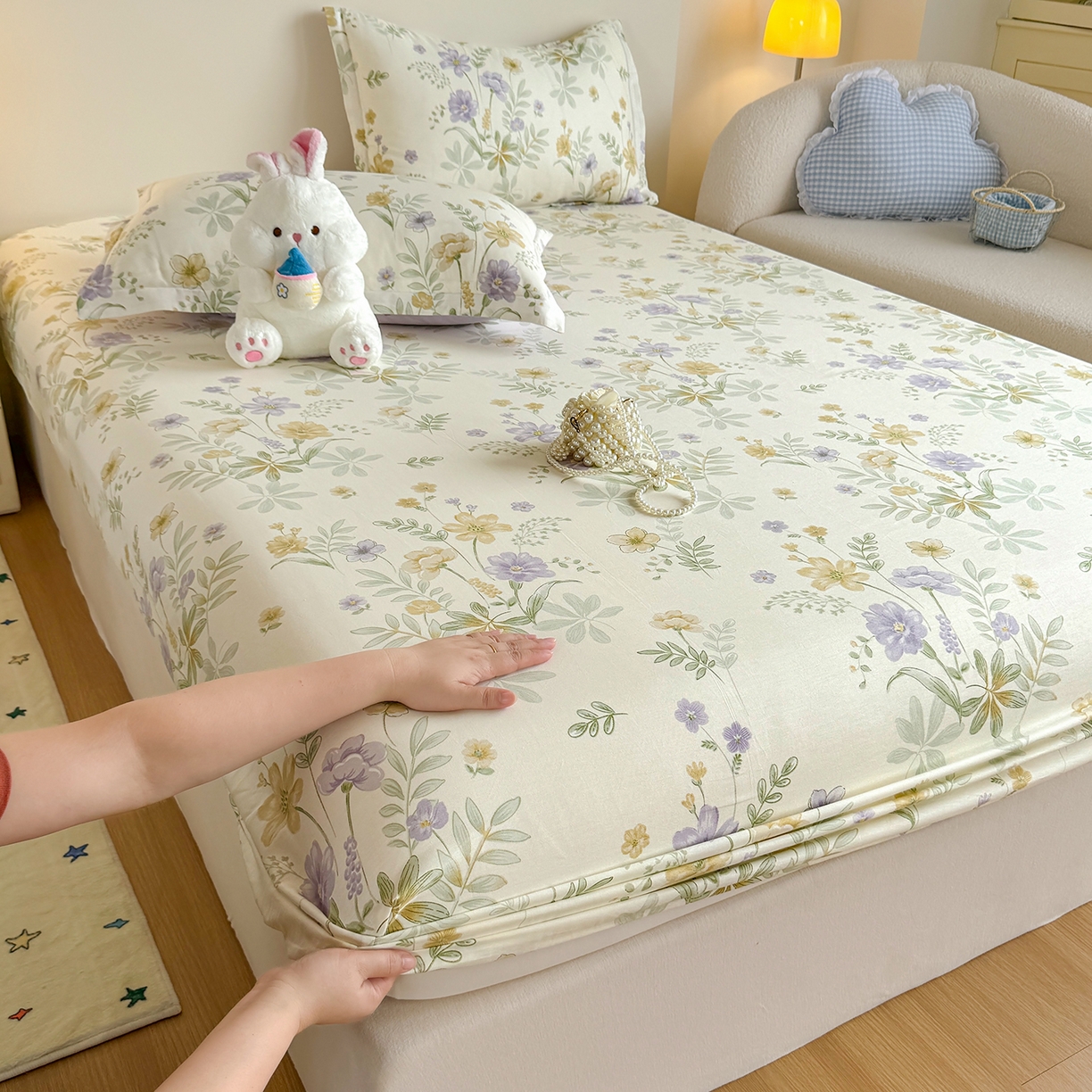 91家纺网 家纺一手货源 找家纺 尚帛 2026新款全棉品质喷气印花爆款四件套 多规格套件 单品系列-单床笠 爱的花海