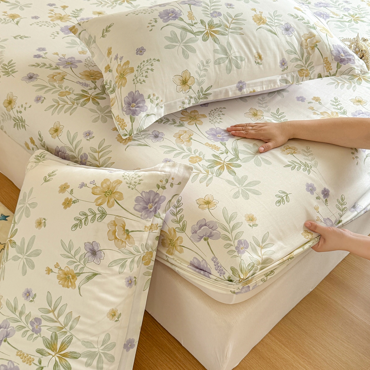 91家纺网 家纺一手货源 找家纺 尚帛 2026新款全棉品质喷气印花爆款四件套 多规格套件 单品系列-单床笠 爱的花海