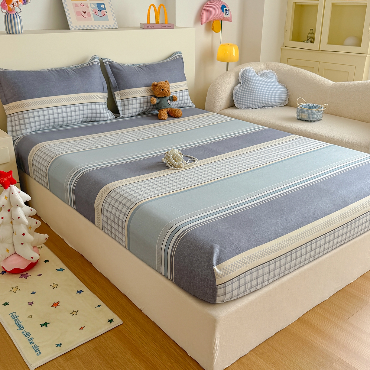 91家纺网 家纺一手货源 找家纺 尚帛 2026新款全棉品质喷气印花爆款四件套 多规格套件 单品系列-单床笠 爱之艺术-灰