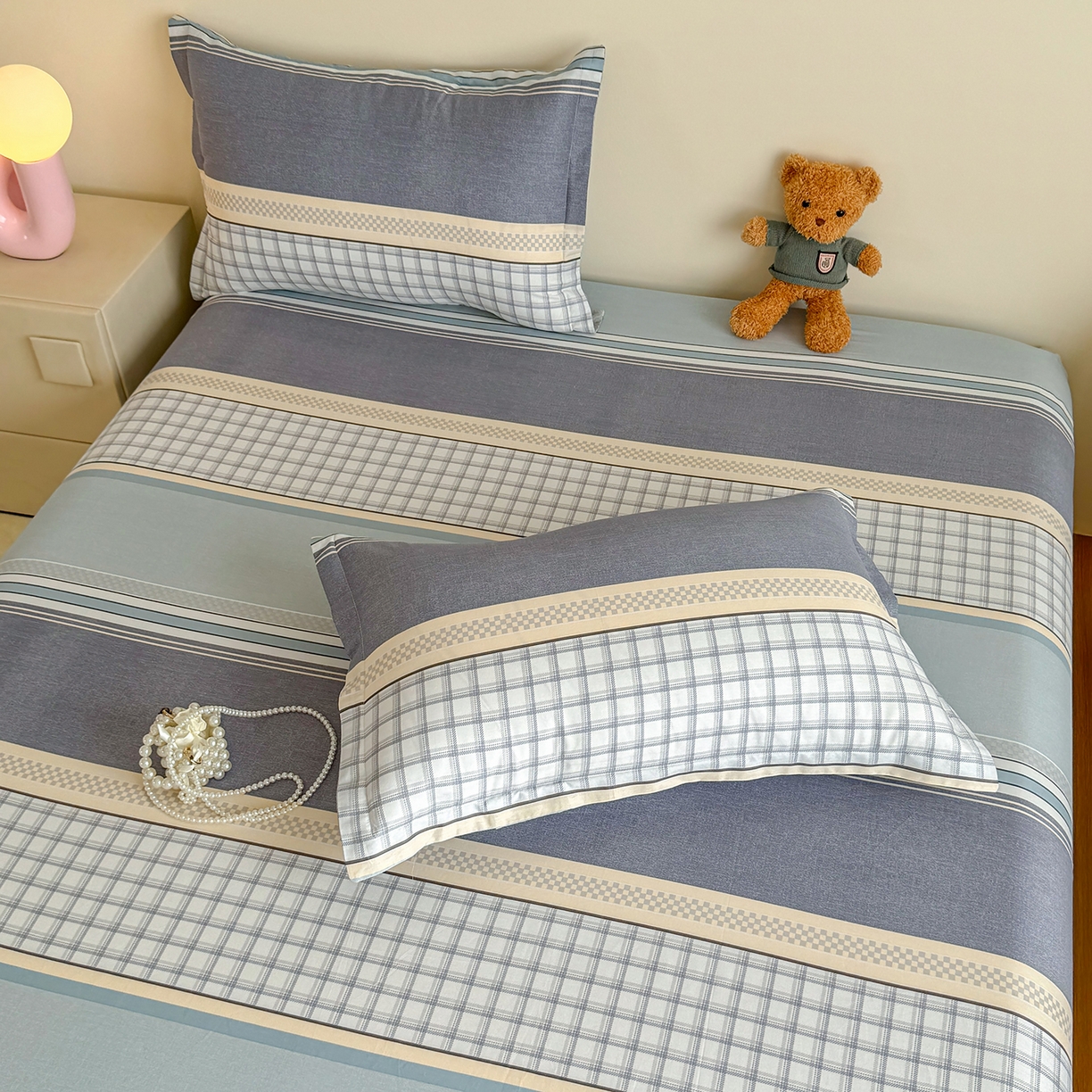 91家纺网 家纺一手货源 找家纺 尚帛 2026新款全棉品质喷气印花爆款四件套 多规格套件 单品系列-单床笠 爱之艺术-灰