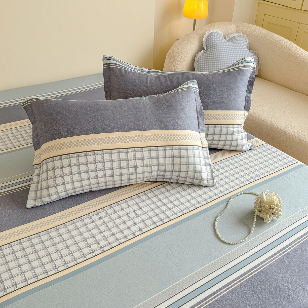 91家纺网 家纺一手货源 找家纺 尚帛 2026新款全棉品质喷气印花爆款四件套 多规格套件 单品系列-单床笠 爱之艺术-灰