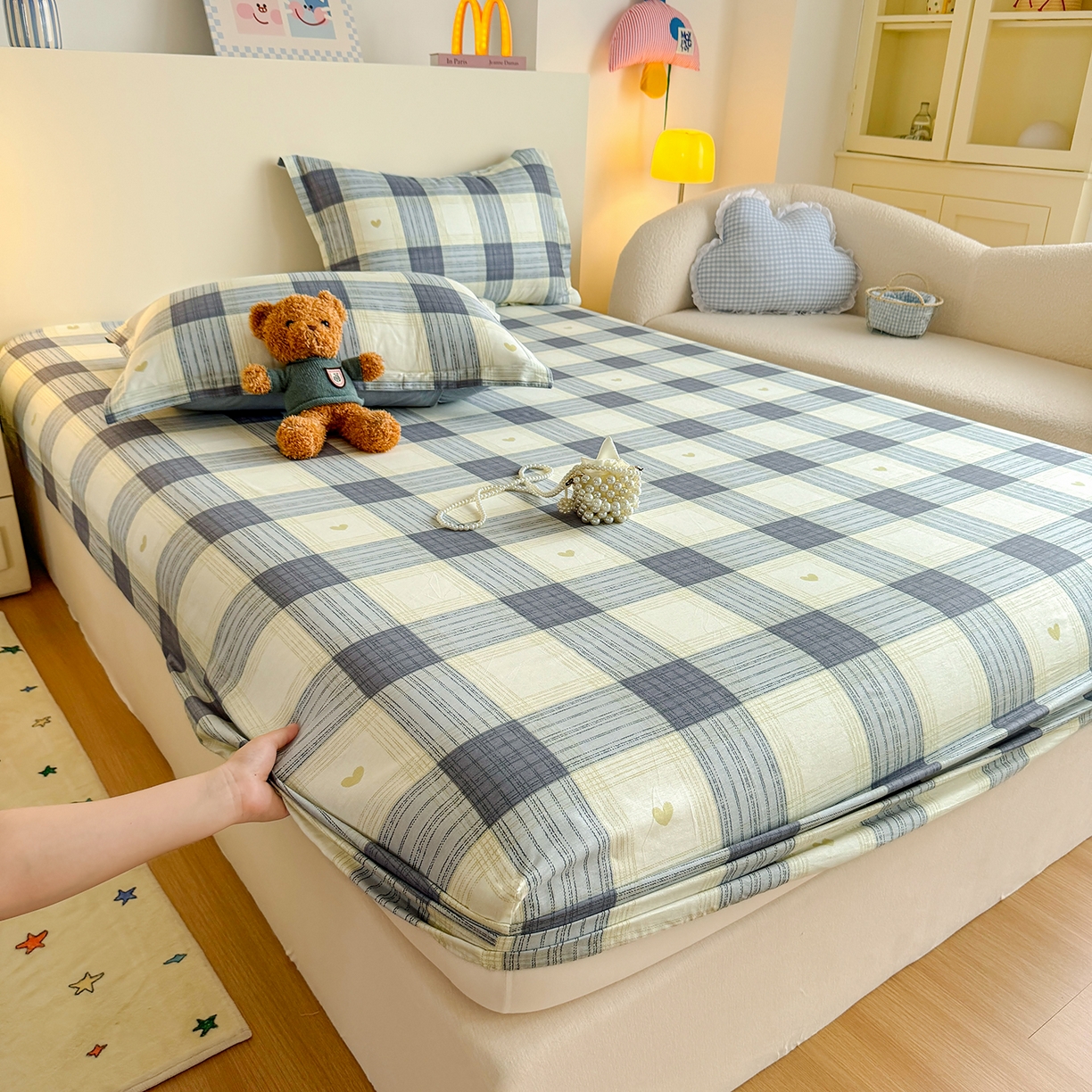 91家纺网 家纺一手货源 找家纺 尚帛 2026新款全棉品质喷气印花爆款四件套 多规格套件 单品系列-单床笠 初心-灰