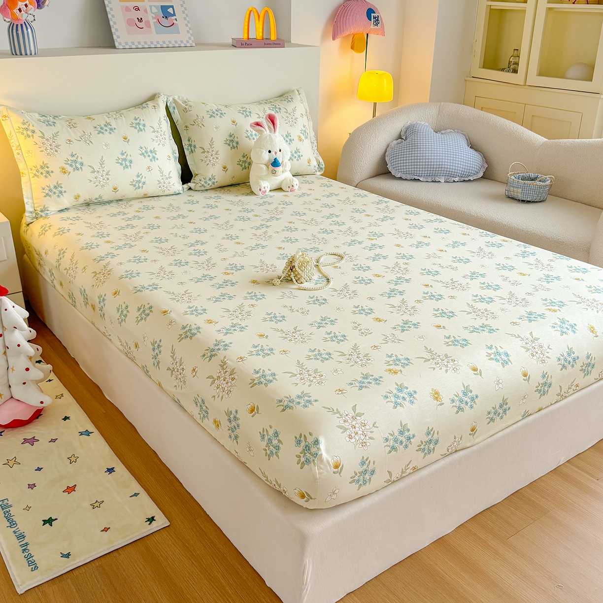 91家纺网 家纺一手货源 找家纺 尚帛 2026新款全棉品质喷气印花爆款四件套 多规格套件 单品系列-单床笠 春漫庭