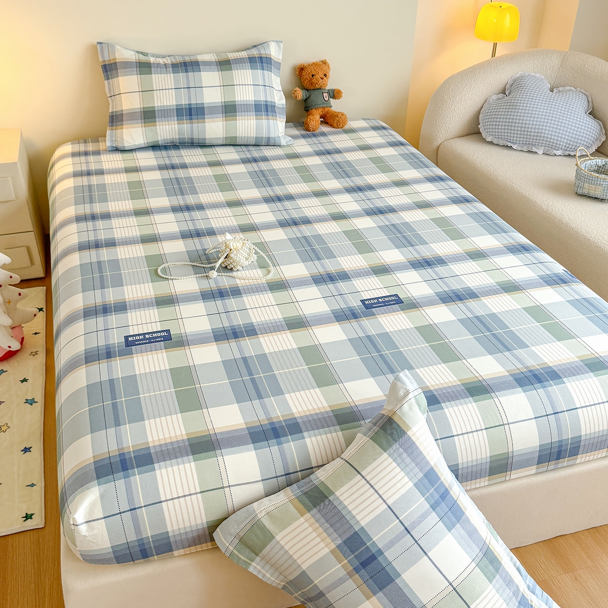 91家纺网 家纺一手货源 找家纺 尚帛 2026新款全棉品质喷气印花爆款四件套 多规格套件 单品系列-单床笠 格兰德-蓝