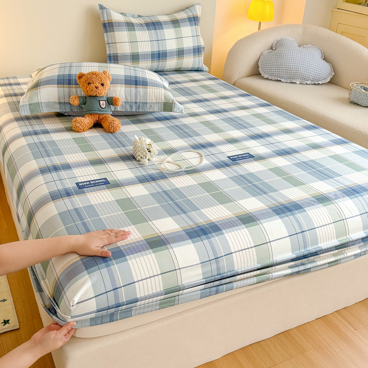 91家纺网 家纺一手货源 找家纺 尚帛 2026新款全棉品质喷气印花爆款四件套 多规格套件 单品系列-单床笠 格兰德-蓝