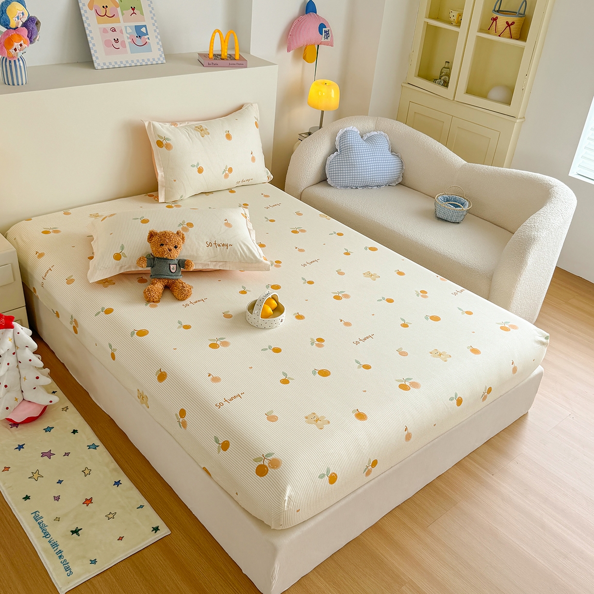 91家纺网 家纺一手货源 找家纺 尚帛 2026新款全棉品质喷气印花爆款四件套 多规格套件 单品系列-单床笠 欢乐碰碰熊