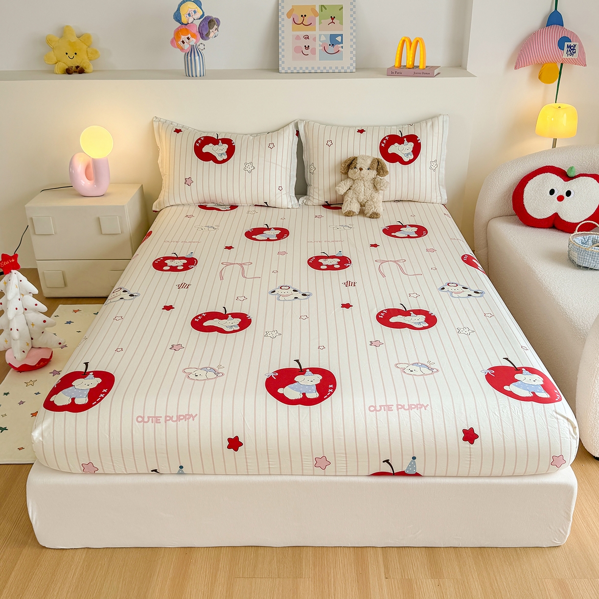 尚帛 2026新款全棉品质喷气印花爆款四件套 多规格套件 单品系列-单床笠 派对柯基