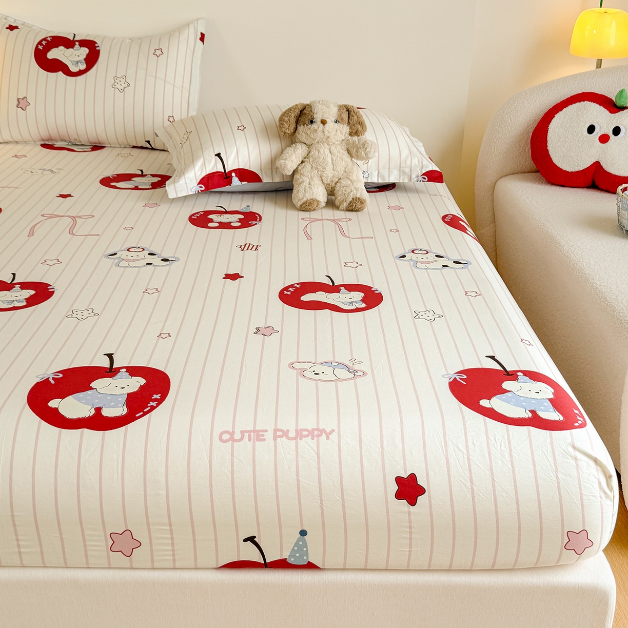 91家纺网 家纺一手货源 找家纺 尚帛 2026新款全棉品质喷气印花爆款四件套 多规格套件 单品系列-单床笠 派对柯基