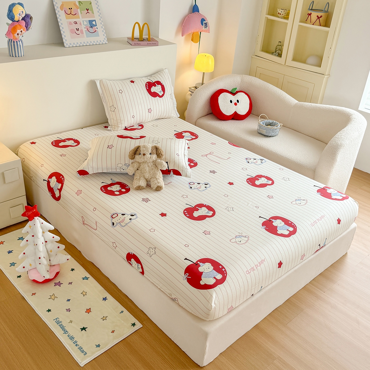 91家纺网 家纺一手货源 找家纺 尚帛 2026新款全棉品质喷气印花爆款四件套 多规格套件 单品系列-单床笠 派对柯基