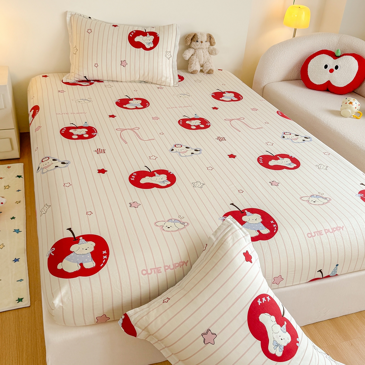 91家纺网 家纺一手货源 找家纺 尚帛 2026新款全棉品质喷气印花爆款四件套 多规格套件 单品系列-单床笠 派对柯基