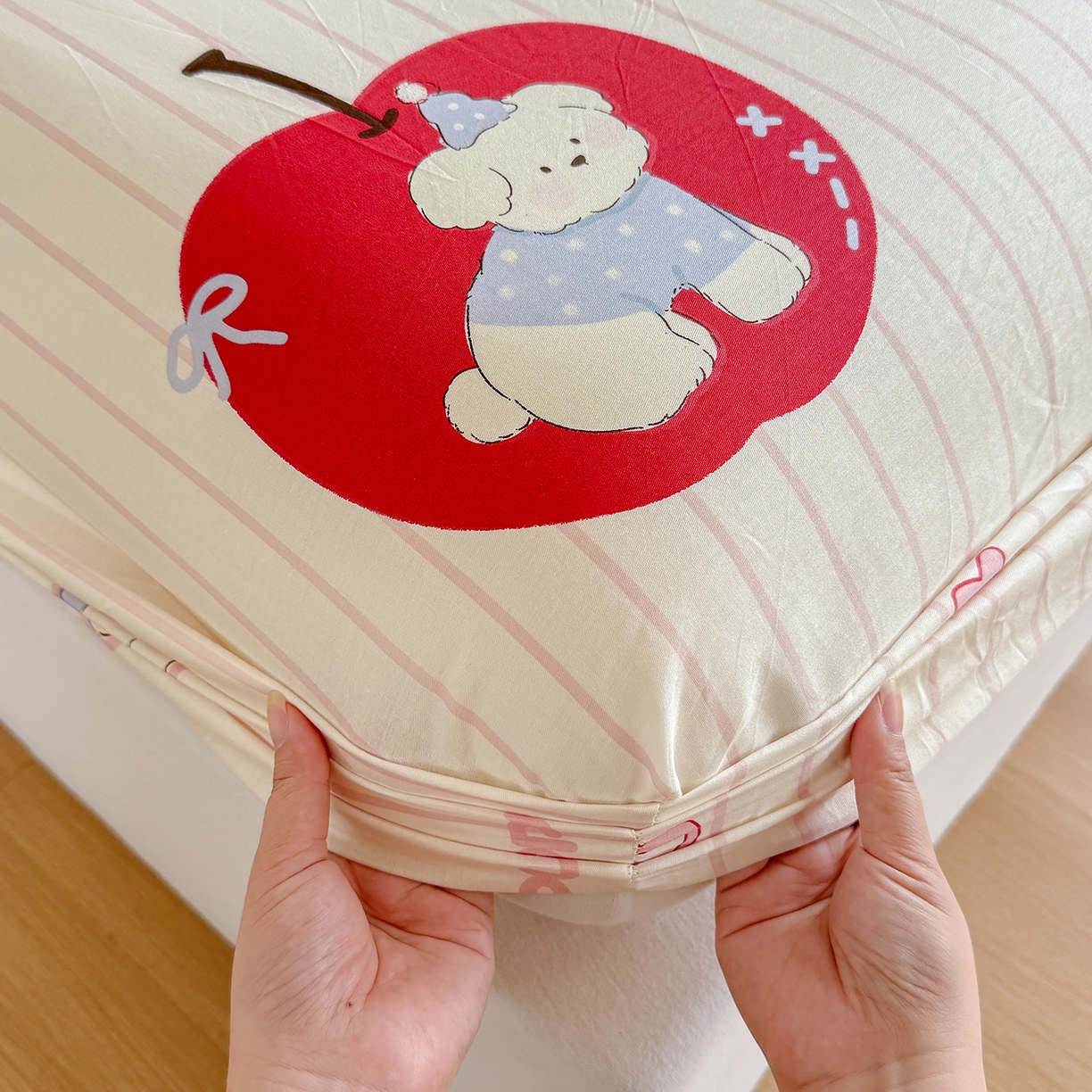 91家纺网 家纺一手货源 找家纺 尚帛 2026新款全棉品质喷气印花爆款四件套 多规格套件 单品系列-单床笠 派对柯基