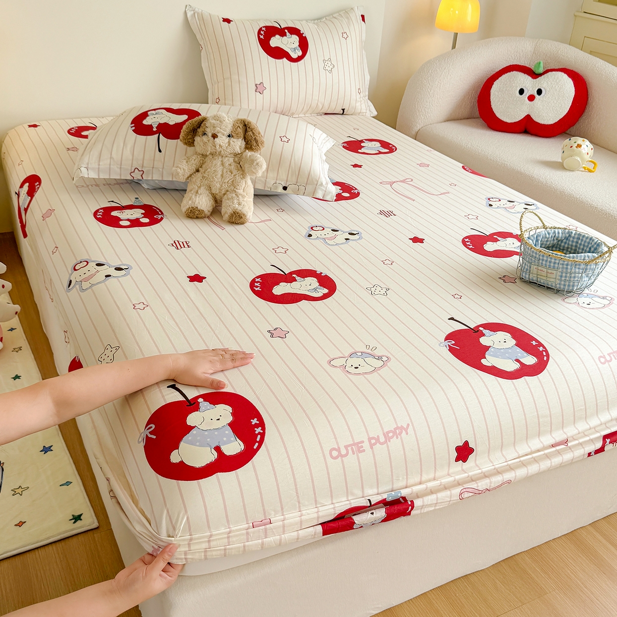 91家纺网 家纺一手货源 找家纺 尚帛 2026新款全棉品质喷气印花爆款四件套 多规格套件 单品系列-单床笠 派对柯基