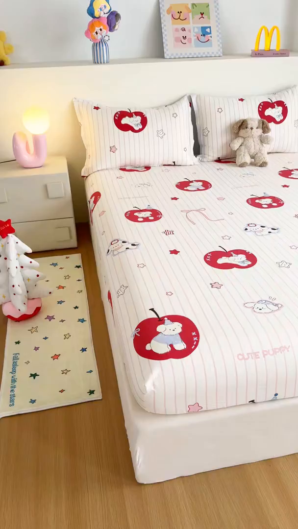 91家纺网 家纺一手货源 找家纺 尚帛 2026新款全棉品质喷气印花爆款四件套 多规格套件 单品系列-单床笠 派对柯基