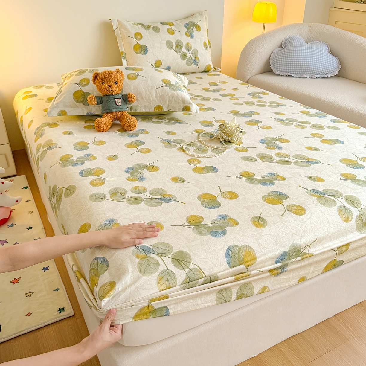 91家纺网 家纺一手货源 找家纺 尚帛 2026新款全棉品质喷气印花爆款四件套 多规格套件 单品系列-单床笠 秋飘铃