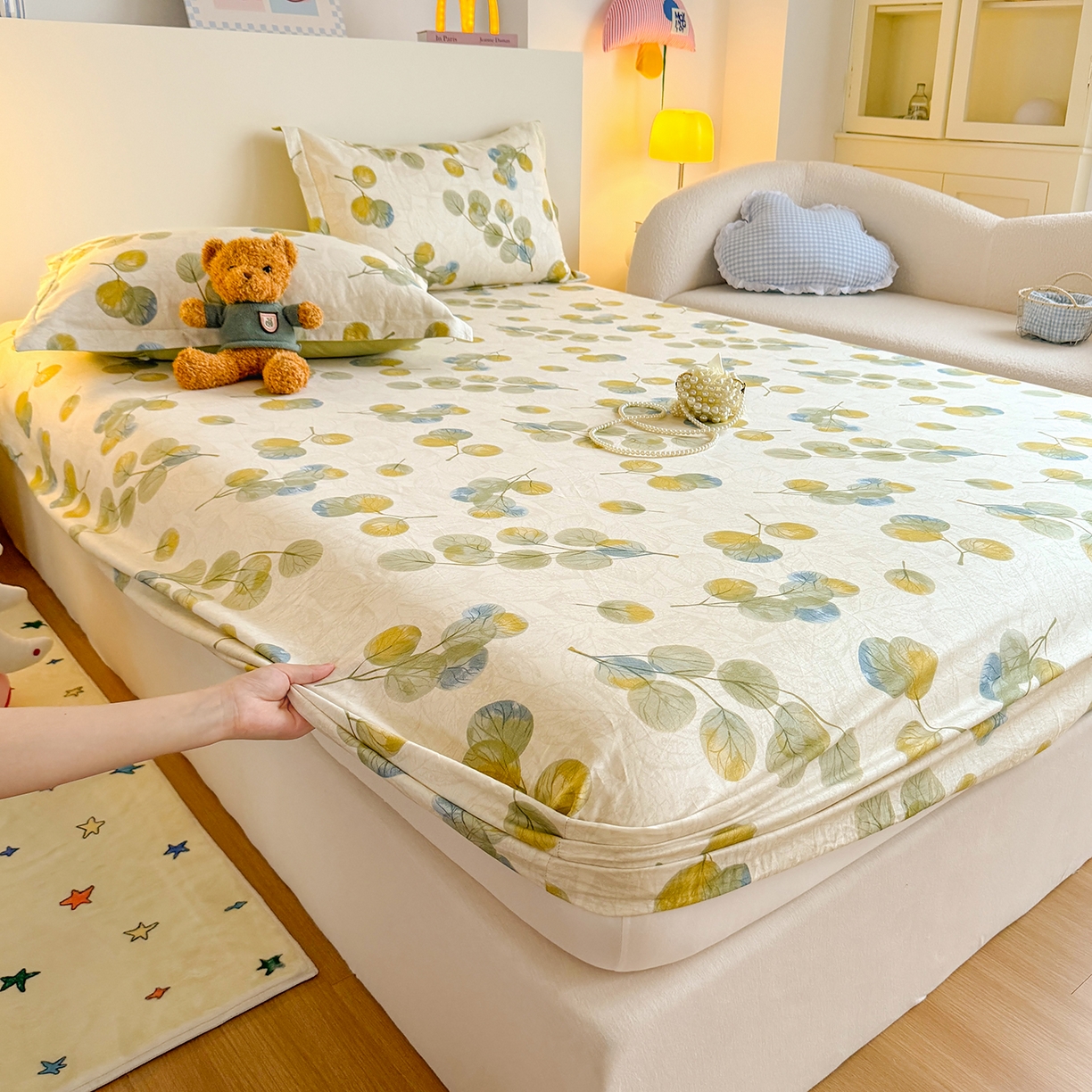 91家纺网 家纺一手货源 找家纺 尚帛 2026新款全棉品质喷气印花爆款四件套 多规格套件 单品系列-单床笠 秋飘铃