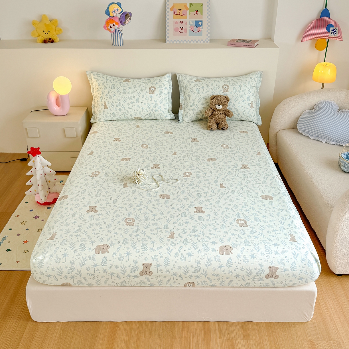 尚帛 2026新款全棉品质喷气印花爆款四件套 多规格套件 单品系列-单床笠 森林小镇-兰