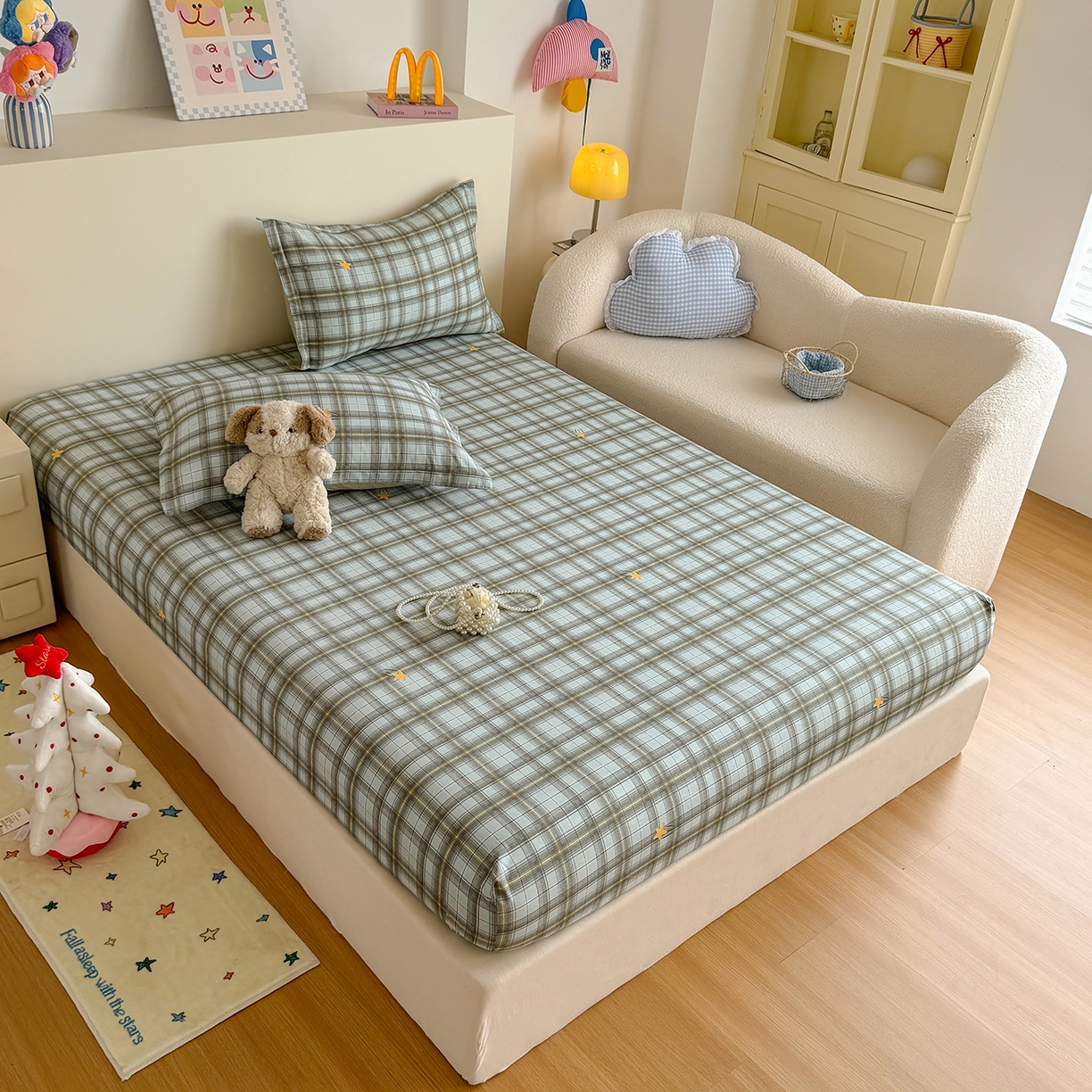 91家纺网 家纺一手货源 找家纺 尚帛 2026新款全棉品质喷气印花爆款四件套 多规格套件 单品系列-单床笠 闪耀的星