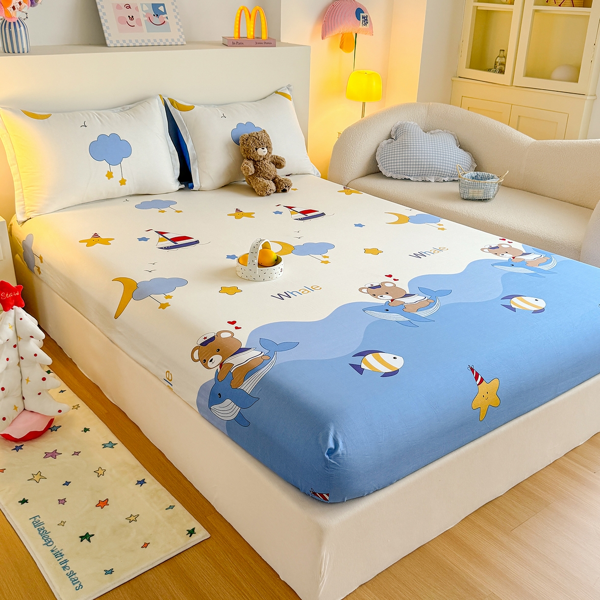 91家纺网 家纺一手货源 找家纺 尚帛 2026新款全棉品质喷气印花爆款四件套 多规格套件 单品系列-单床笠 水上乐园