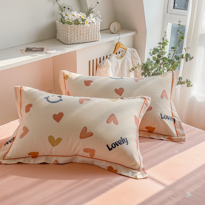 艾迪尚家纺 2026新款133X76宽幅全棉纯棉印花单品枕套 枕套单件 初恋心语-粉