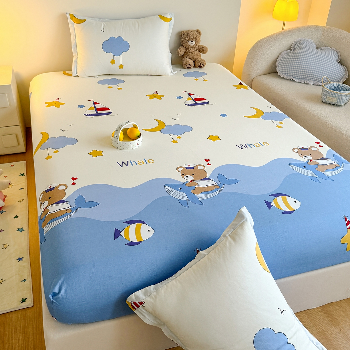 91家纺网 家纺一手货源 找家纺 尚帛 2026新款全棉品质喷气印花爆款四件套 多规格套件 单品系列-单床笠 水上乐园