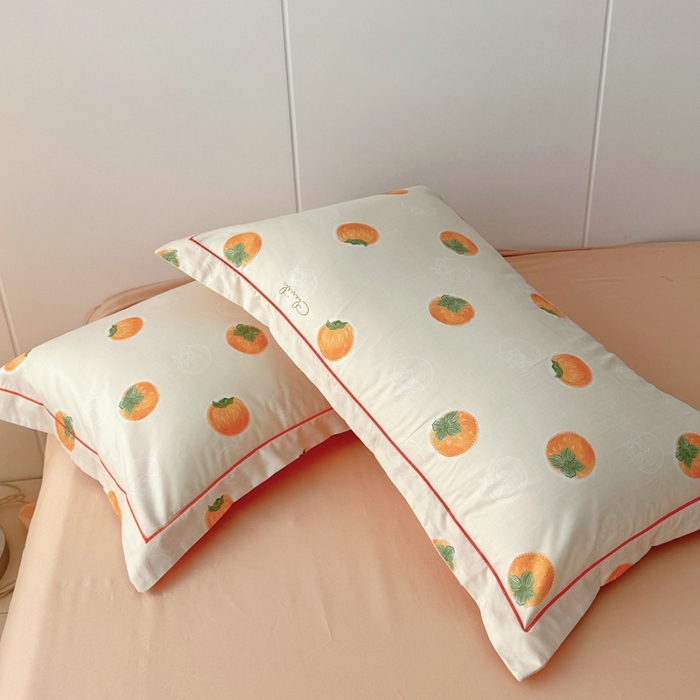 91家纺网 家纺一手货源 找家纺 艾迪尚家纺 2026新款133X76宽幅全棉纯棉印花单品枕套 枕套单件 柿如意-桔