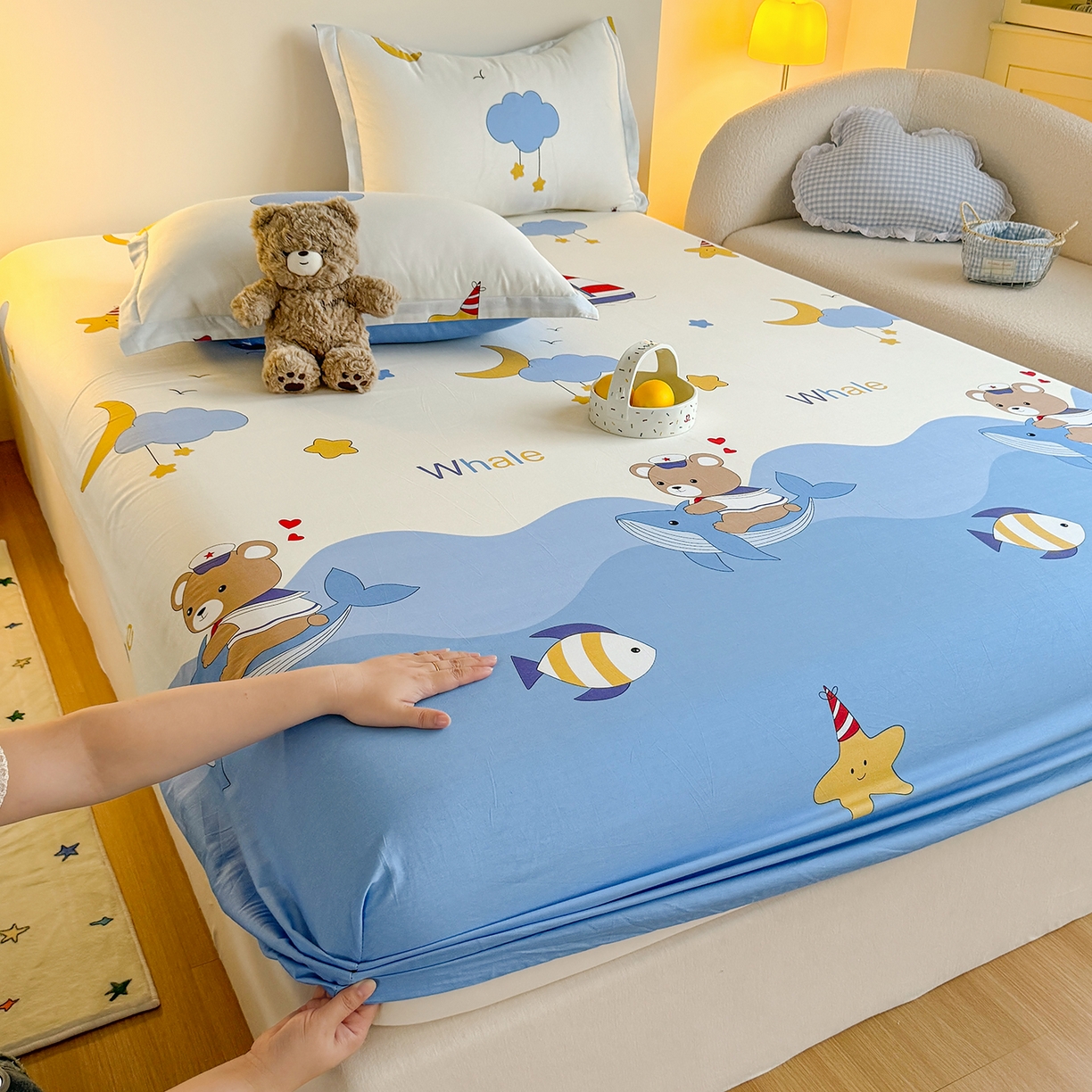 91家纺网 家纺一手货源 找家纺 尚帛 2026新款全棉品质喷气印花爆款四件套 多规格套件 单品系列-单床笠 水上乐园