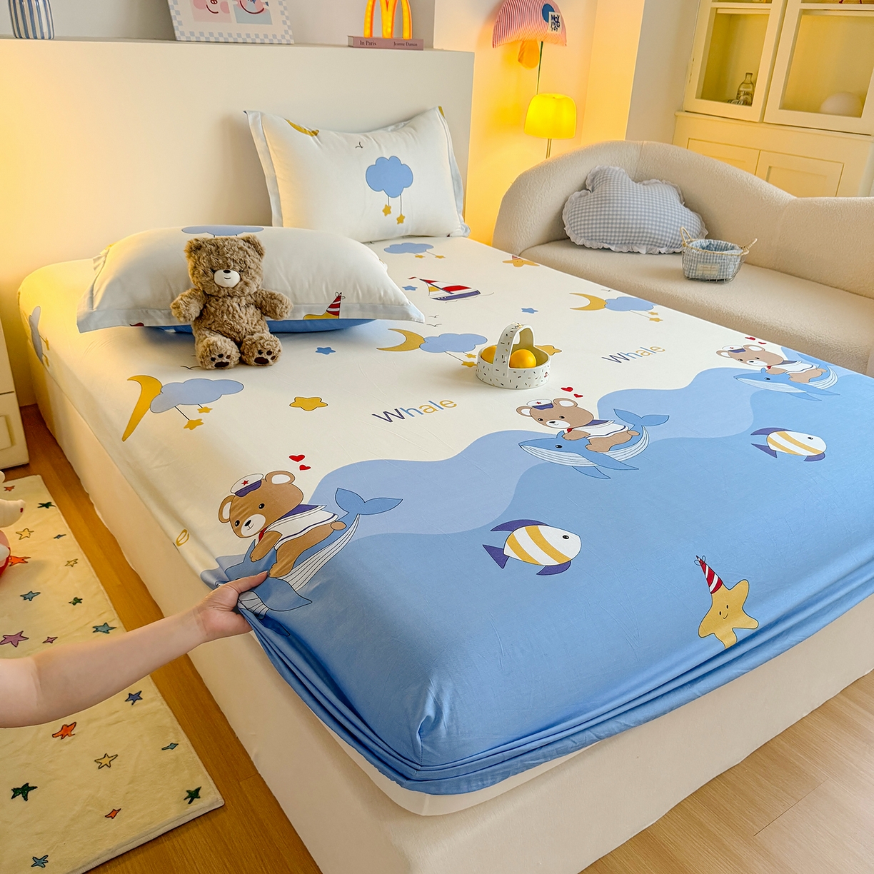 91家纺网 家纺一手货源 找家纺 尚帛 2026新款全棉品质喷气印花爆款四件套 多规格套件 单品系列-单床笠 水上乐园