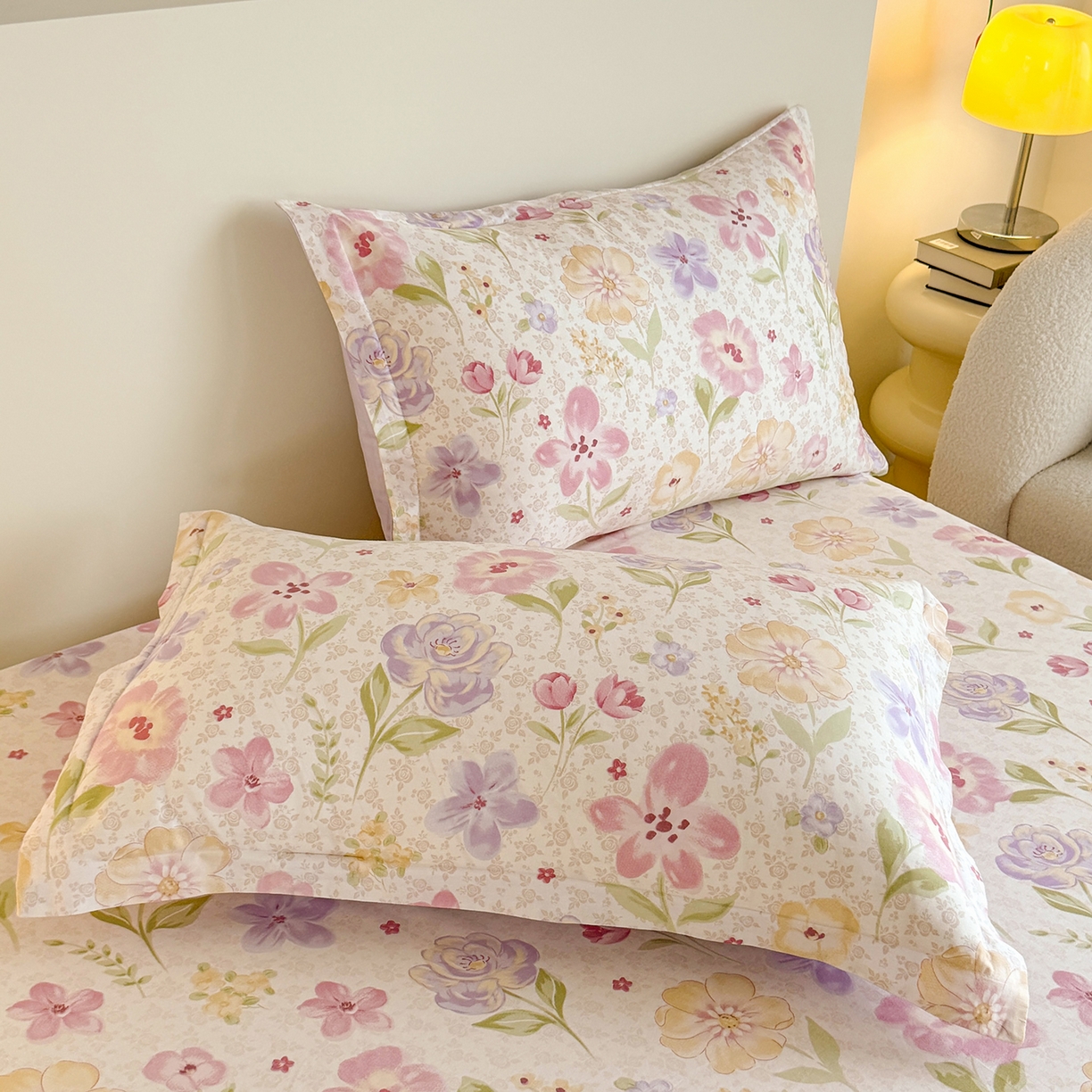 91家纺网 家纺一手货源 找家纺 尚帛 2026新款全棉品质喷气印花爆款四件套 多规格套件 单品系列-单床笠 甜心花朵