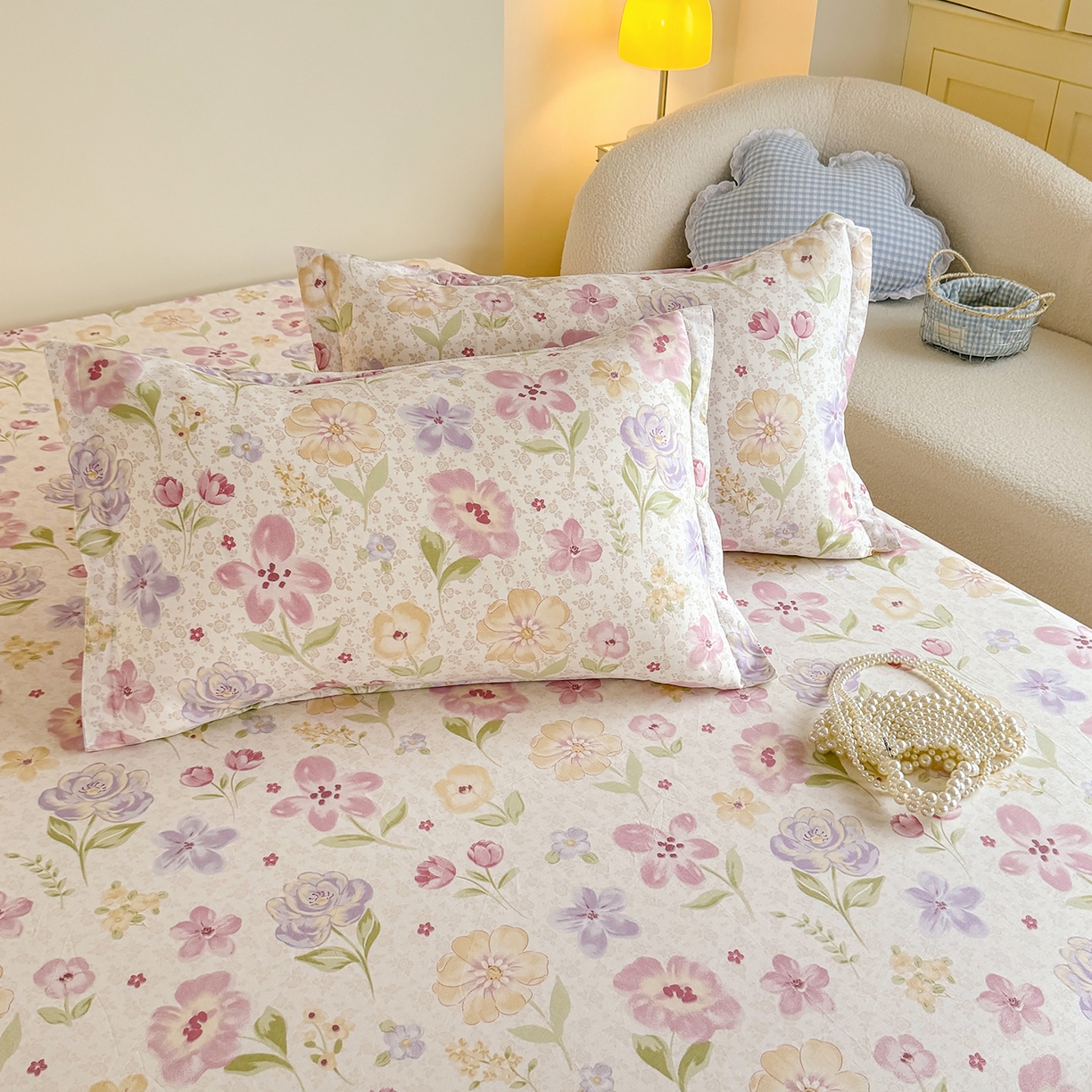 91家纺网 家纺一手货源 找家纺 尚帛 2026新款全棉品质喷气印花爆款四件套 多规格套件 单品系列-单床笠 甜心花朵