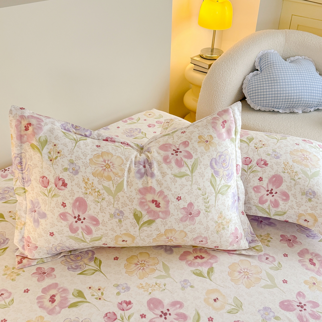 91家纺网 家纺一手货源 找家纺 尚帛 2026新款全棉品质喷气印花爆款四件套 多规格套件 单品系列-单床笠 甜心花朵