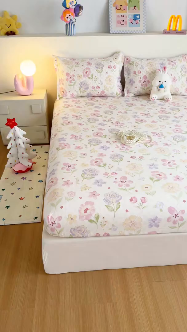 91家纺网 家纺一手货源 找家纺 尚帛 2026新款全棉品质喷气印花爆款四件套 多规格套件 单品系列-单床笠 甜心花朵