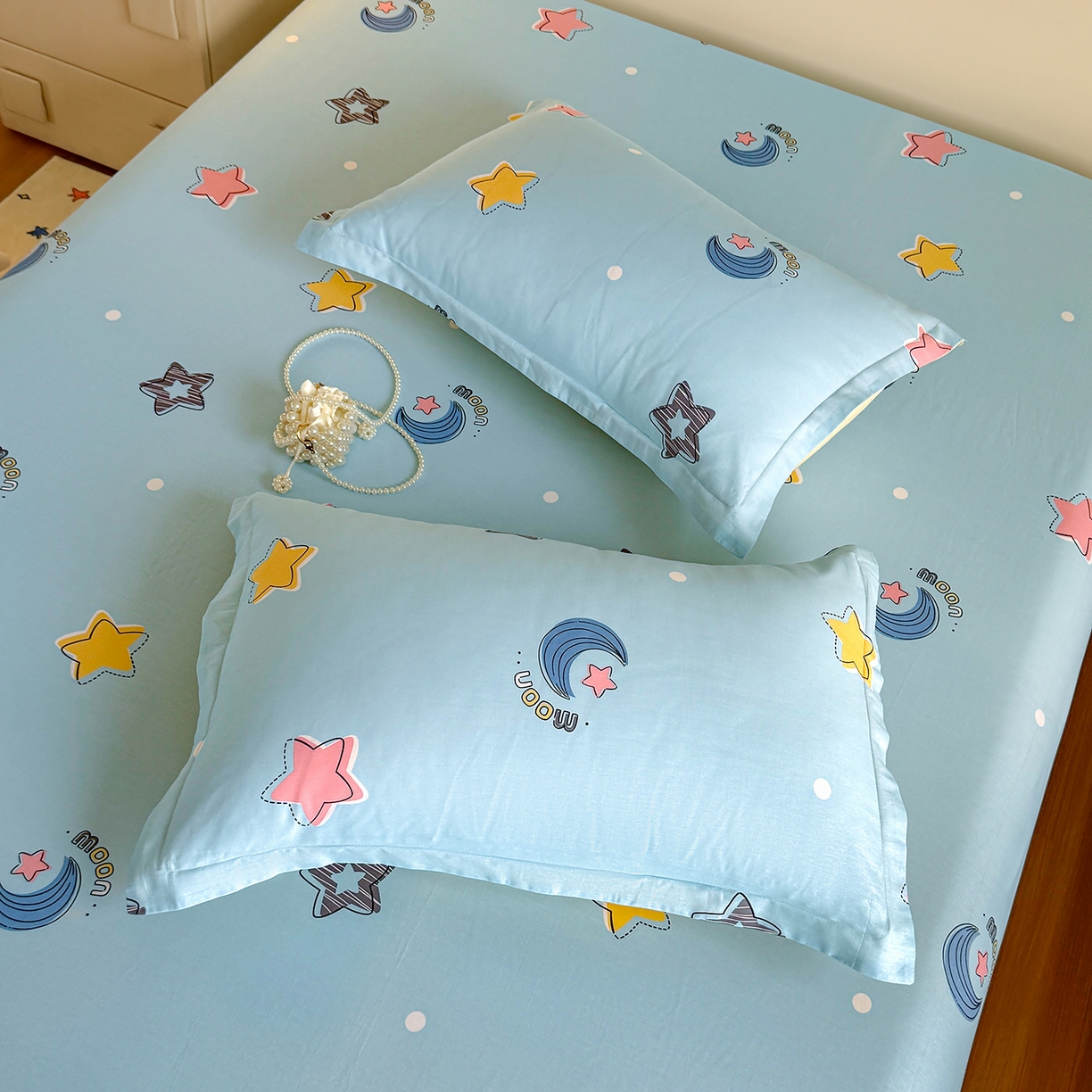 91家纺网 家纺一手货源 找家纺 尚帛 2026新款全棉品质喷气印花爆款四件套 多规格套件 单品系列-单床笠 星梦想