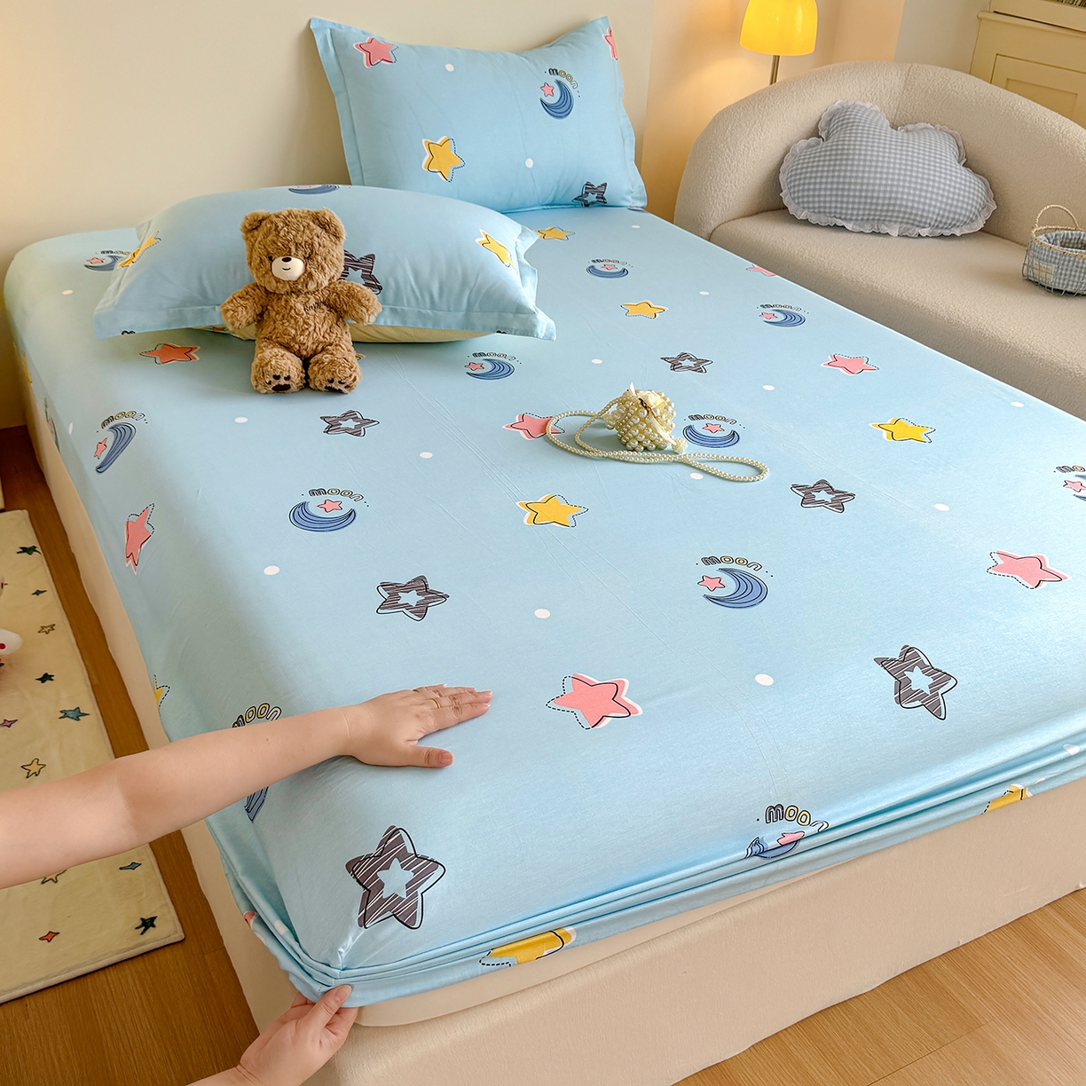 91家纺网 家纺一手货源 找家纺 尚帛 2026新款全棉品质喷气印花爆款四件套 多规格套件 单品系列-单床笠 星梦想