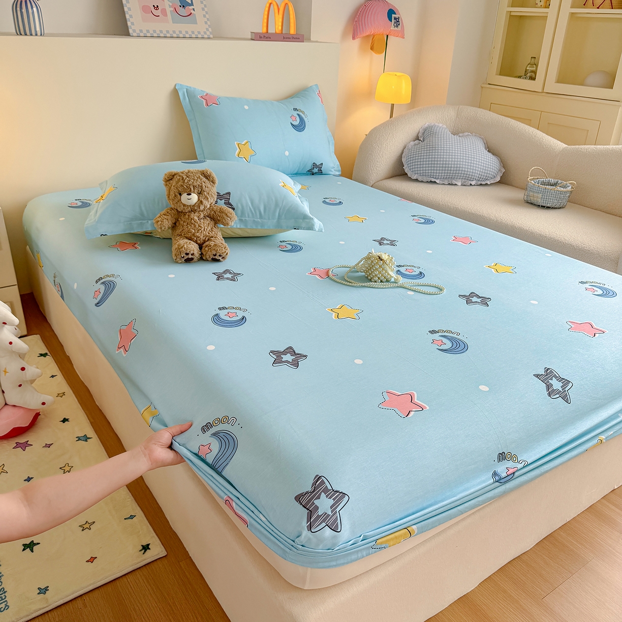 91家纺网 家纺一手货源 找家纺 尚帛 2026新款全棉品质喷气印花爆款四件套 多规格套件 单品系列-单床笠 星梦想