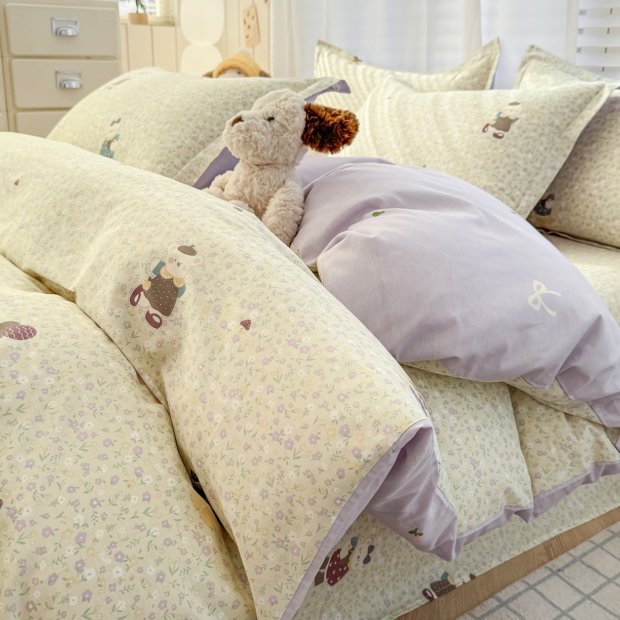 91家纺网 家纺一手货源 找家纺 尚帛 2026新款全棉品质喷气印花爆款四件套 多规格套件 单品系列-单被套 碎花学院