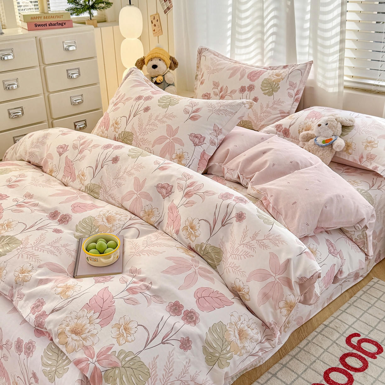 91家纺网 家纺一手货源 找家纺 尚帛 2026新款全棉品质喷气印花爆款四件套 多规格套件 单品系列-单被套 叶柔粉