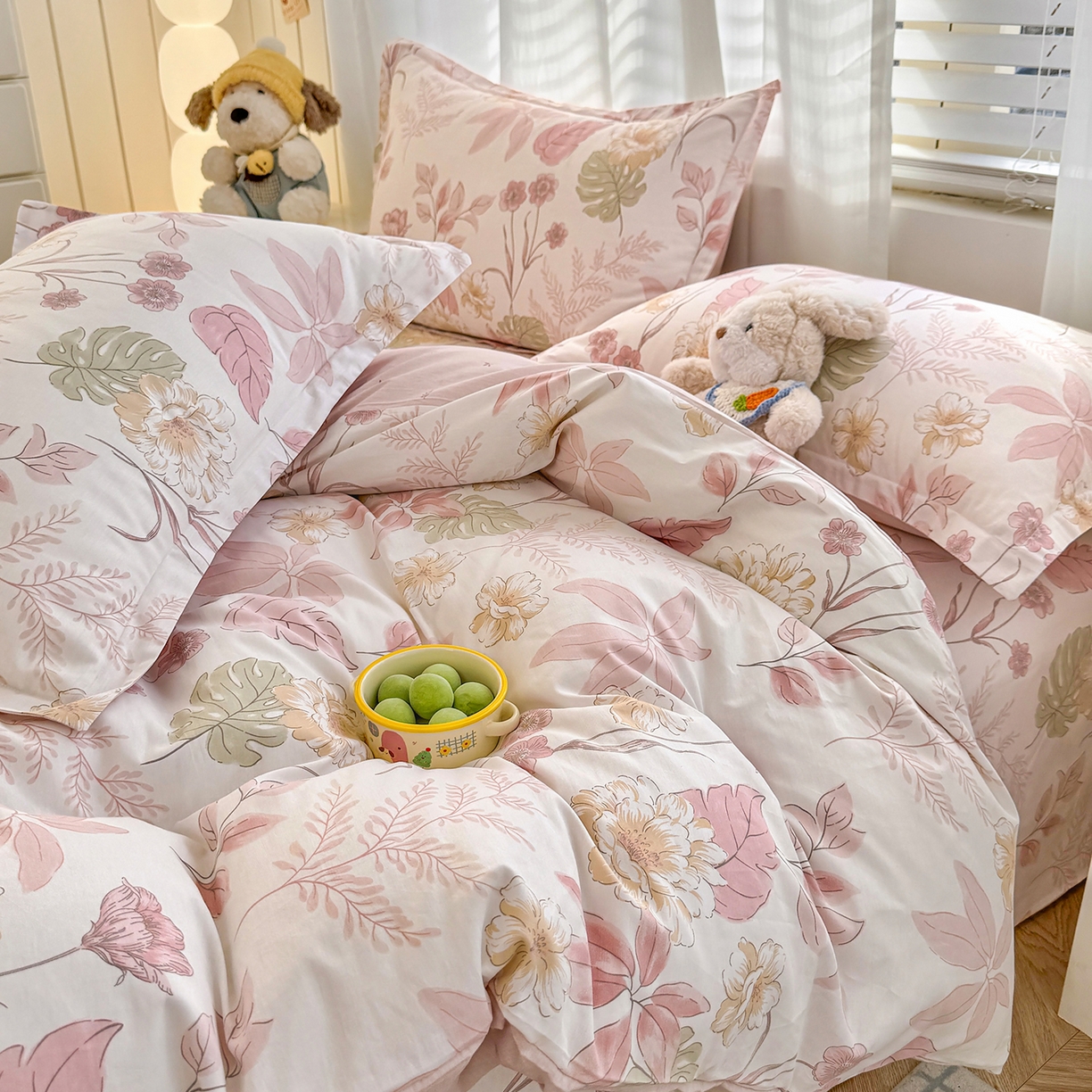 91家纺网 家纺一手货源 找家纺 尚帛 2026新款全棉品质喷气印花爆款四件套 多规格套件 单品系列-单被套 叶柔粉