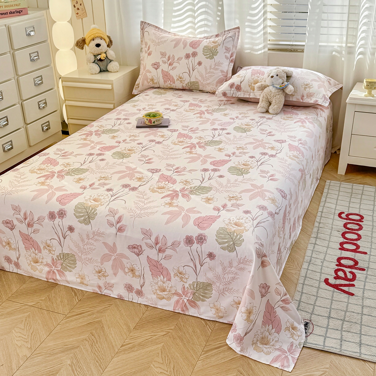 91家纺网 家纺一手货源 找家纺 尚帛 2026新款全棉品质喷气印花爆款四件套 多规格套件 单品系列-单被套 叶柔粉