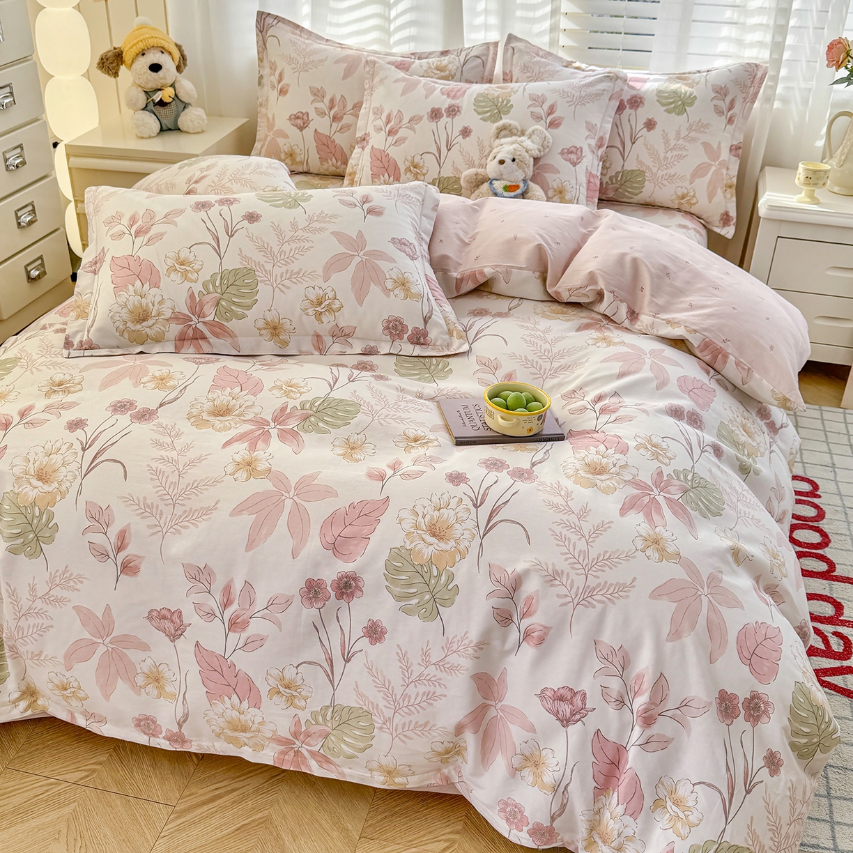 91家纺网 家纺一手货源 找家纺 尚帛 2026新款全棉品质喷气印花爆款四件套 多规格套件 单品系列-单被套 叶柔粉