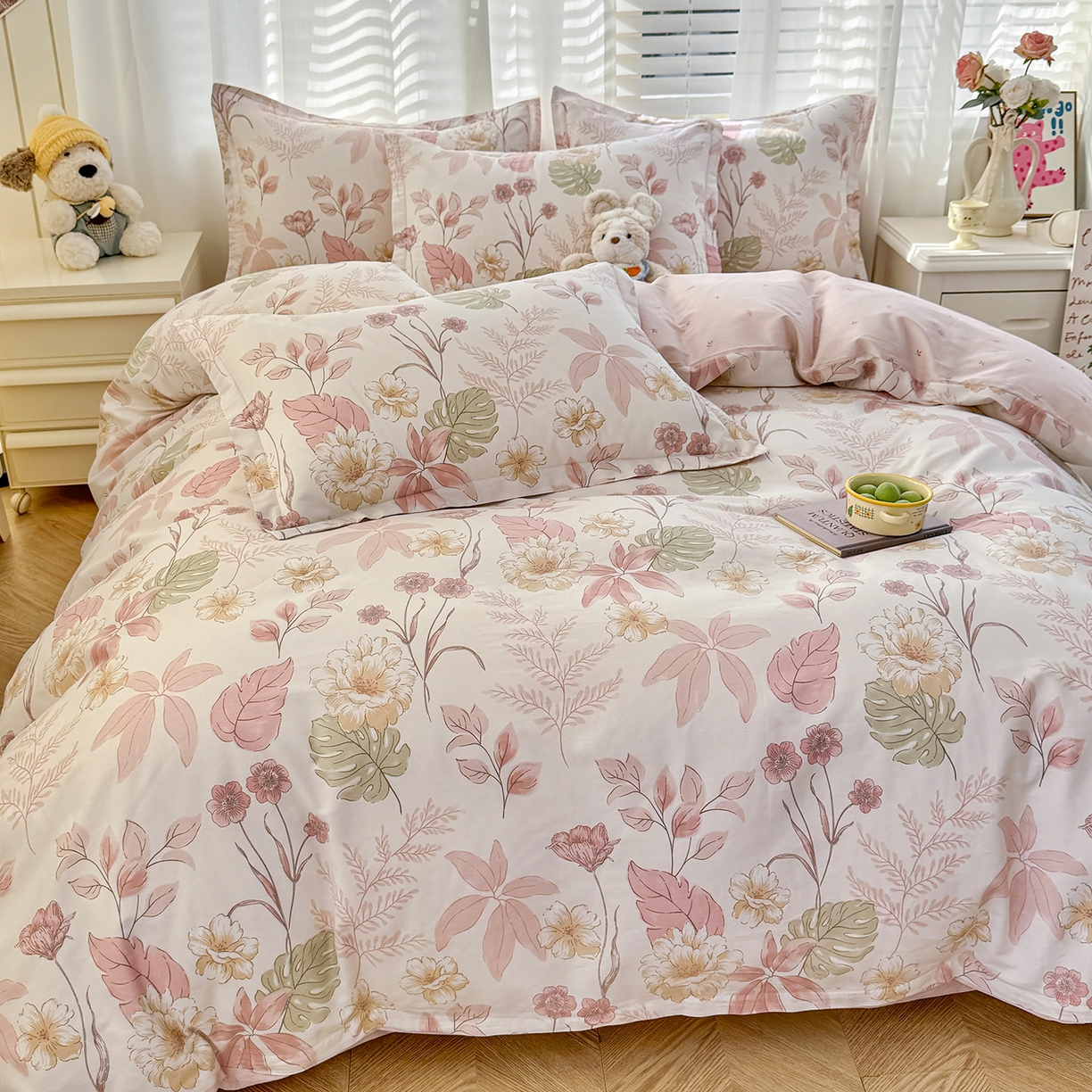 91家纺网 家纺一手货源 找家纺 尚帛 2026新款全棉品质喷气印花爆款四件套 多规格套件 单品系列-单被套 叶柔粉