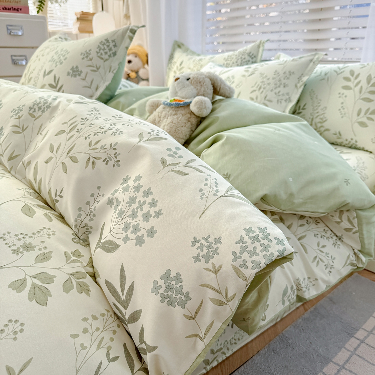 91家纺网 家纺一手货源 找家纺 尚帛 2026新款全棉品质喷气印花爆款四件套 多规格套件 单品系列-单被套 叶之恋