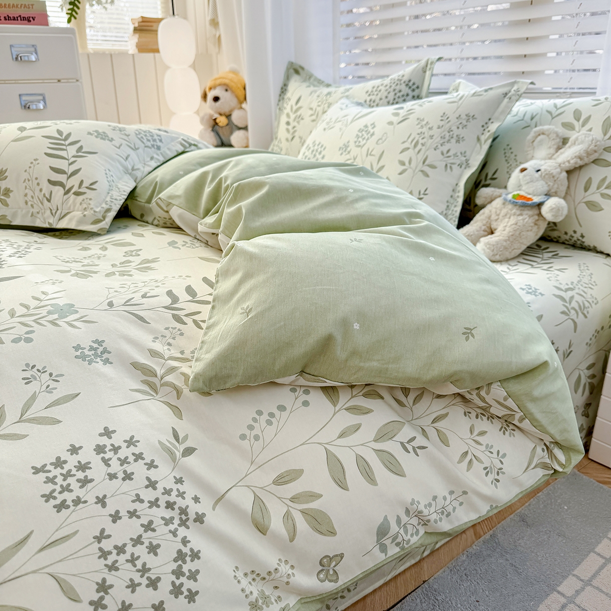 91家纺网 家纺一手货源 找家纺 尚帛 2026新款全棉品质喷气印花爆款四件套 多规格套件 单品系列-单被套 叶之恋