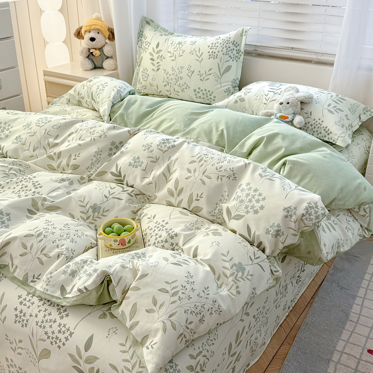 91家纺网 家纺一手货源 找家纺 尚帛 2026新款全棉品质喷气印花爆款四件套 多规格套件 单品系列-单被套 叶之恋