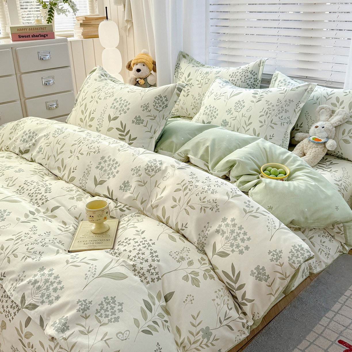 91家纺网 家纺一手货源 找家纺 尚帛 2026新款全棉品质喷气印花爆款四件套 多规格套件 单品系列-单被套 叶之恋