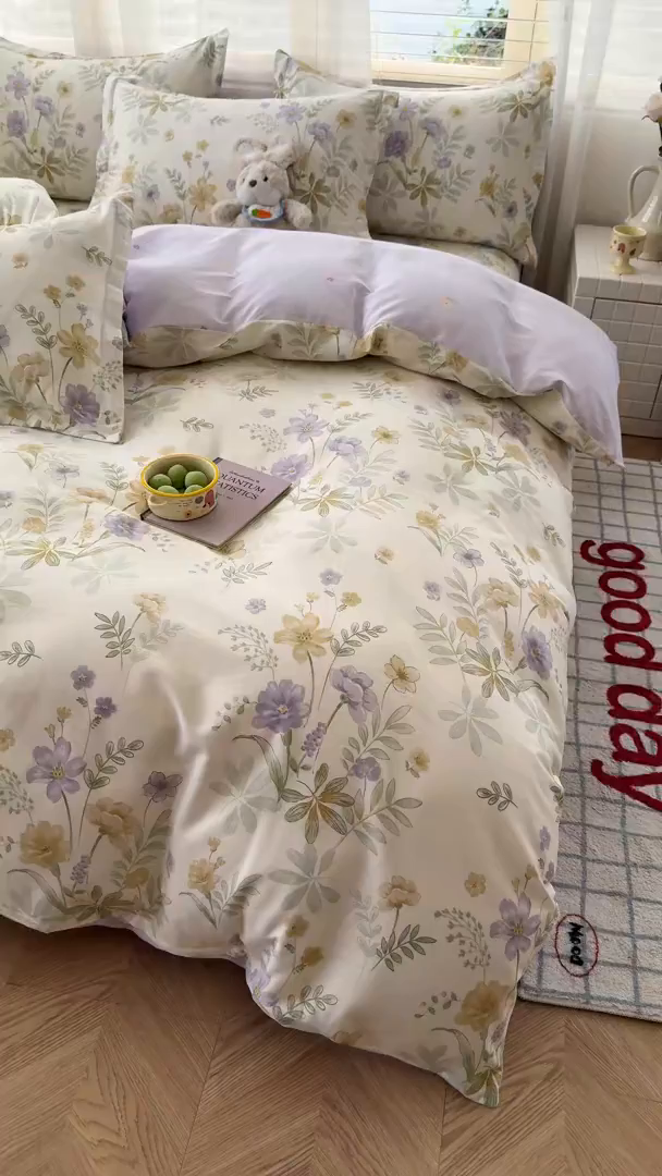 91家纺网 家纺一手货源 找家纺 尚帛 2026新款全棉品质喷气印花爆款四件套 多规格套件 单品系列-单被套 爱的花海