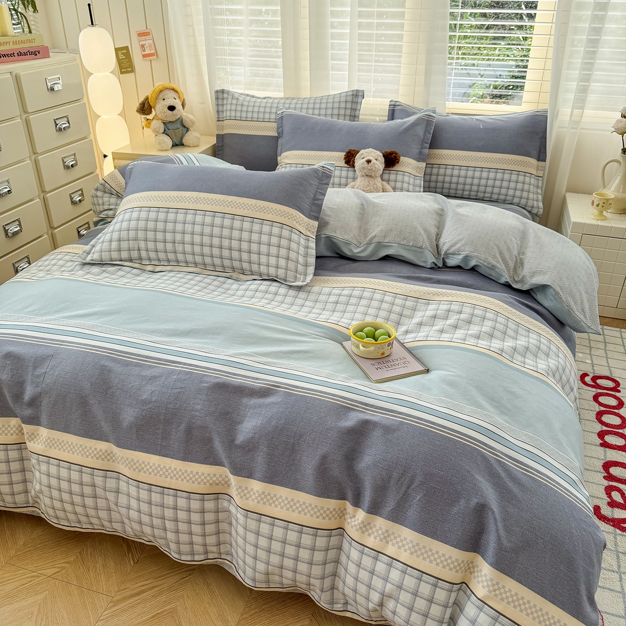 91家纺网 家纺一手货源 找家纺 尚帛 2026新款全棉品质喷气印花爆款四件套 多规格套件 单品系列-单被套 爱之艺术-灰