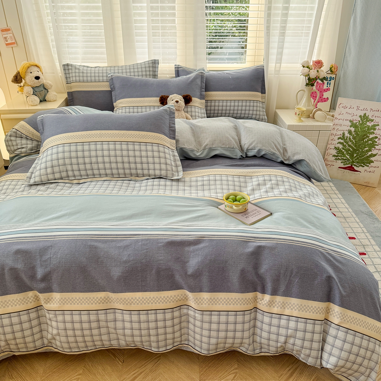 91家纺网 家纺一手货源 找家纺 尚帛 2026新款全棉品质喷气印花爆款四件套 多规格套件 单品系列-单被套 爱之艺术-灰