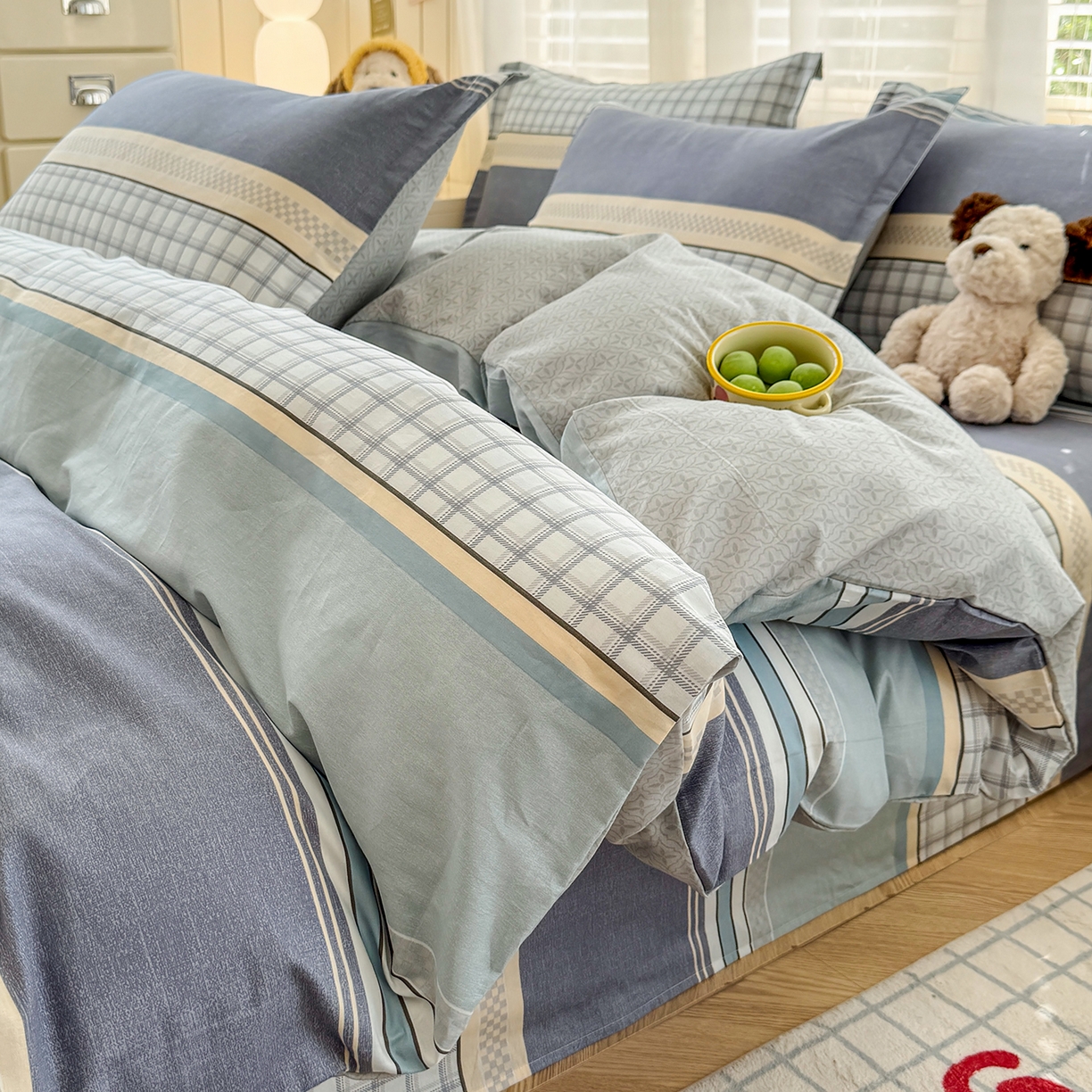 91家纺网 家纺一手货源 找家纺 尚帛 2026新款全棉品质喷气印花爆款四件套 多规格套件 单品系列-单被套 爱之艺术-灰