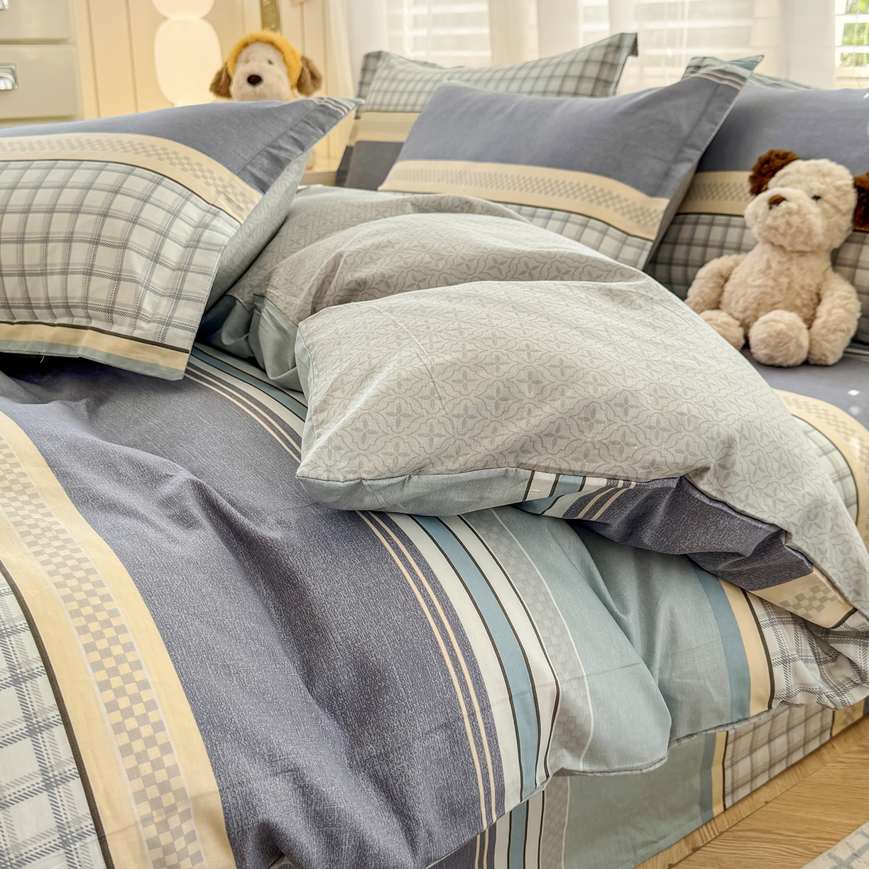 91家纺网 家纺一手货源 找家纺 尚帛 2026新款全棉品质喷气印花爆款四件套 多规格套件 单品系列-单被套 爱之艺术-灰